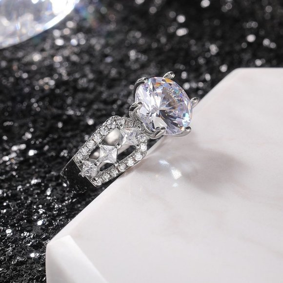🔥Beautiful Hollow Luxury CZ Silver Wedding Promise Ring for Women, K787 - Picture 6 of 7
